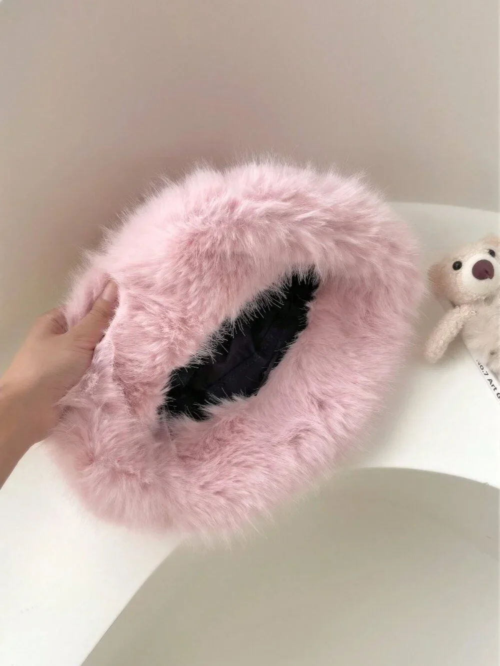 Pink Casual Women's Thickened Warm Plush Ear Protection faux fur Bucket Hat